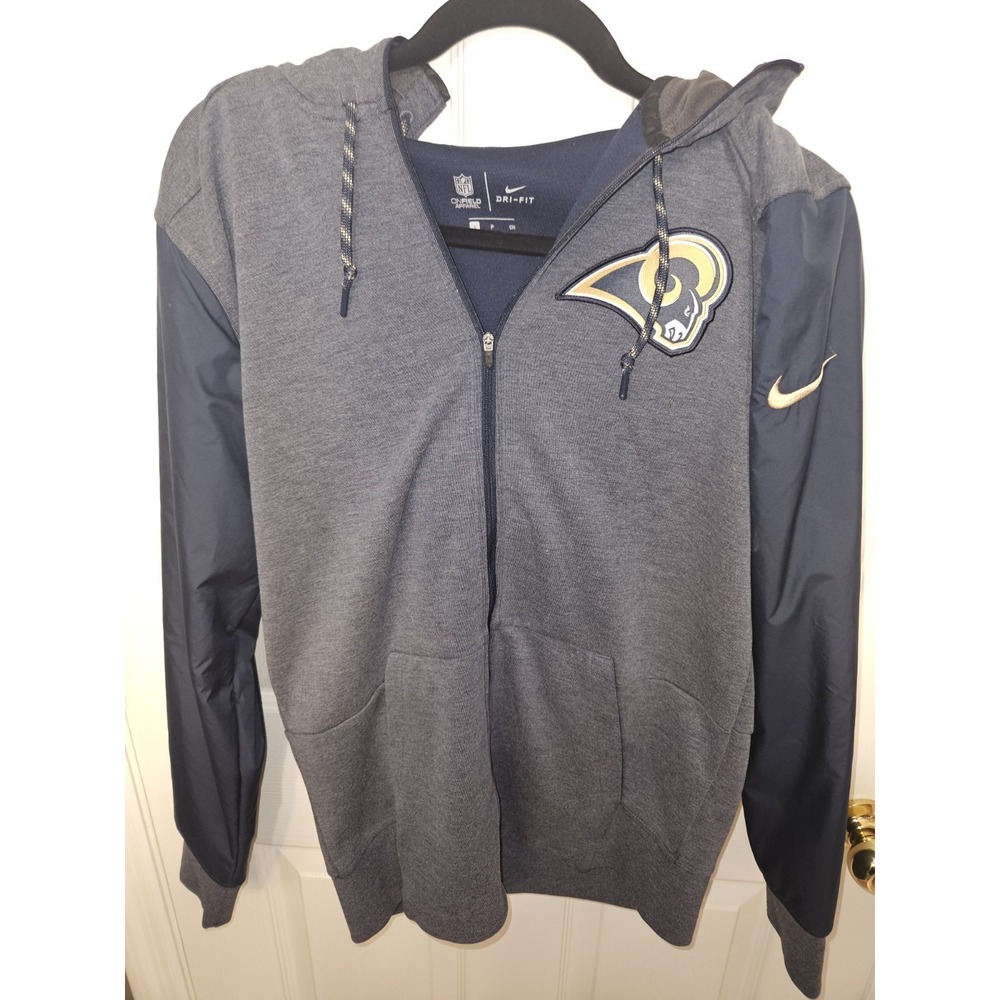 Nike NFL Onfield Rams Dri-FIT Full Zip Hooded Jacket Navy Sz S Gray Blue